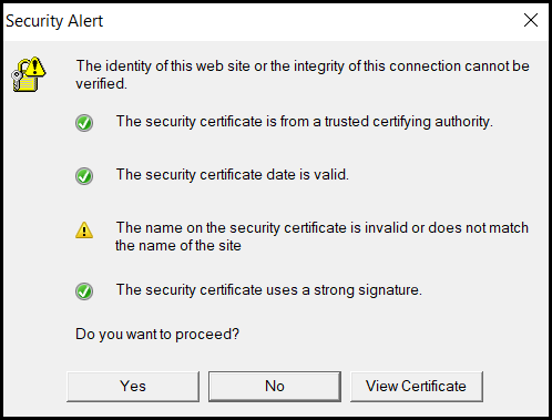 Outlook security certificate warnings appearing at random University