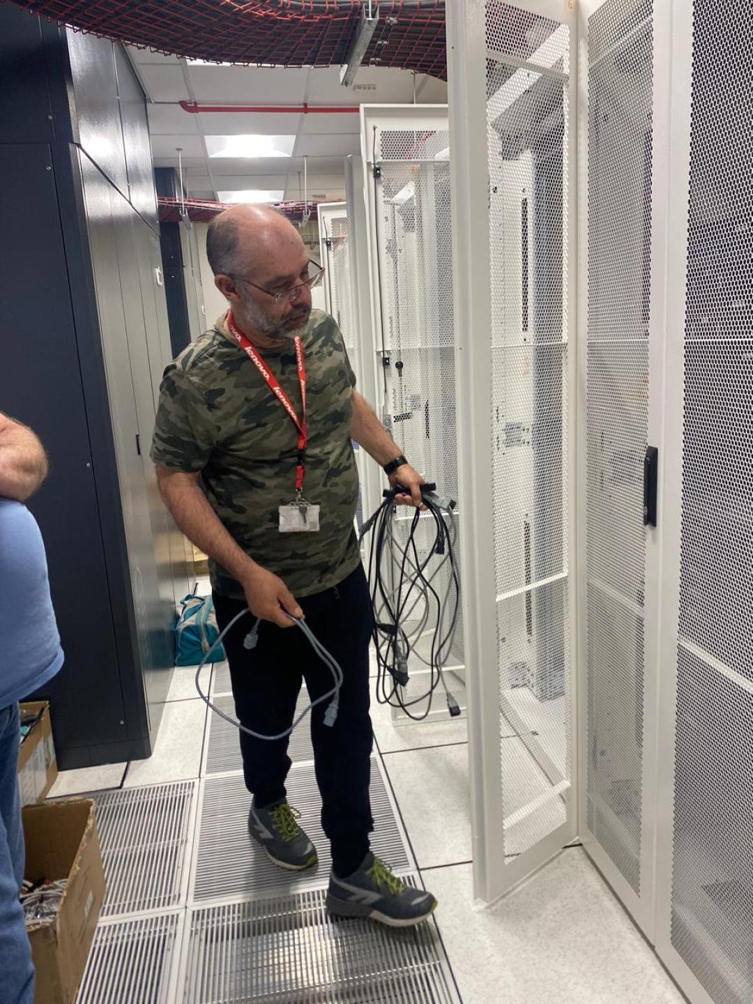 Working on power to one of the cabinets